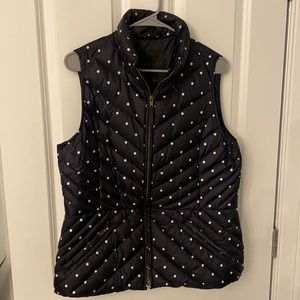 Talbots navy and white dot quilted vest